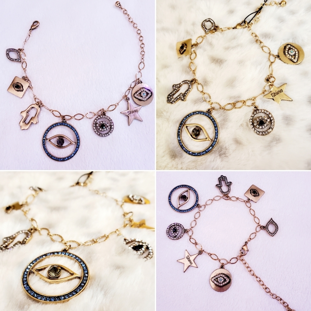 Golden Crystal third eye charm bracelet